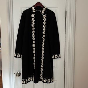 Vintage knee length sweater with hand sewn flowers late 80s early 90s Silk Club